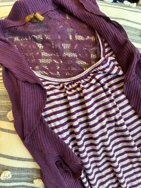 Copper Key Purple Striped Lace-Back Women’s Top